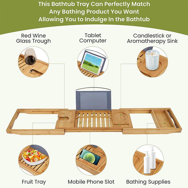 Extendable Bamboo Bathtub Caddy Tray Rack | StorageOZ