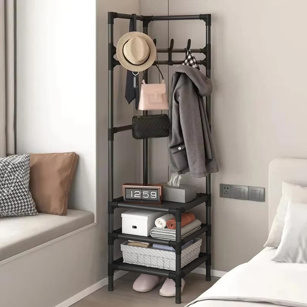 70 Inch Black Clothes Rack with Shelves Set | StorageOZ