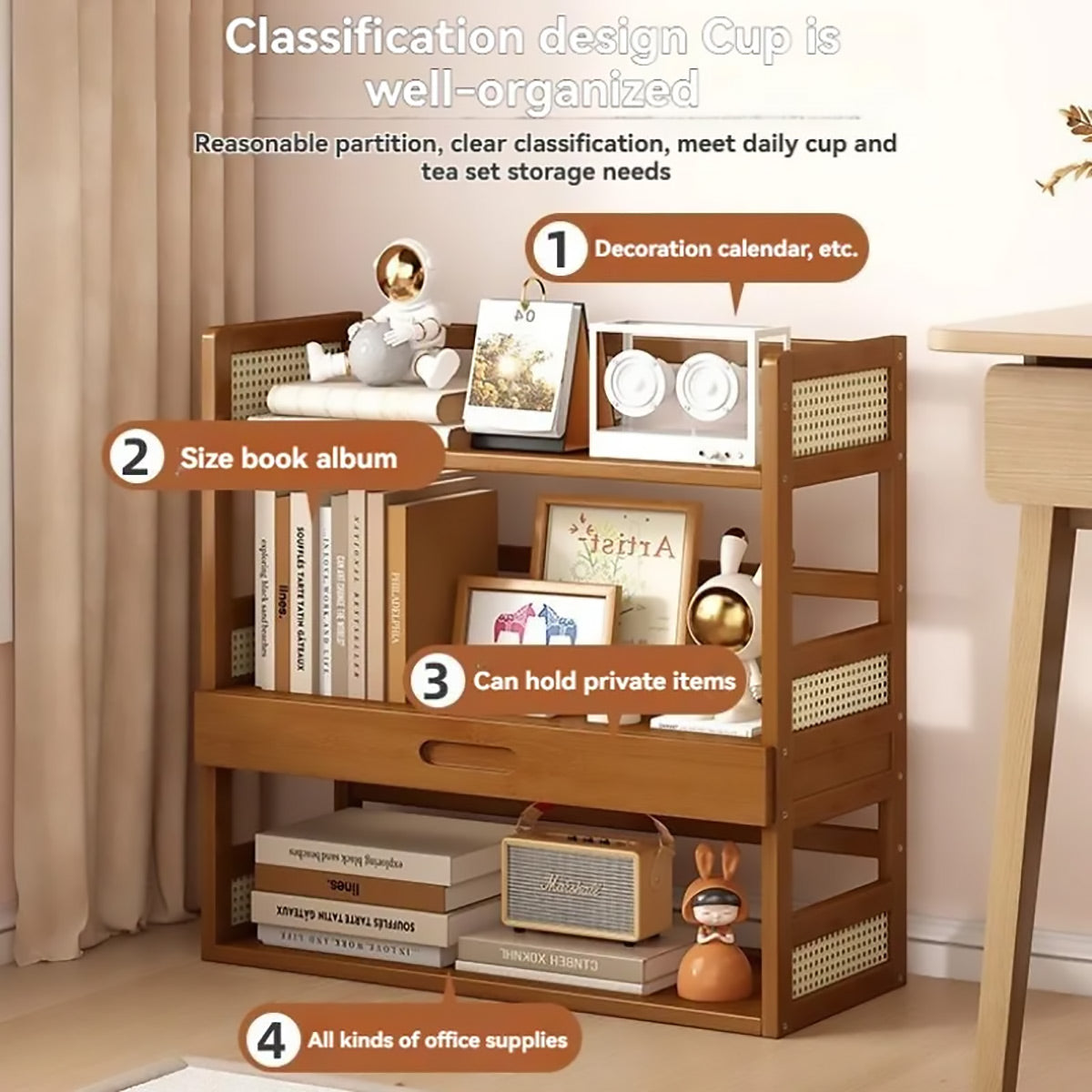 Bamboo Desk Shelf with Drawer Two Lengths | StorageOZ