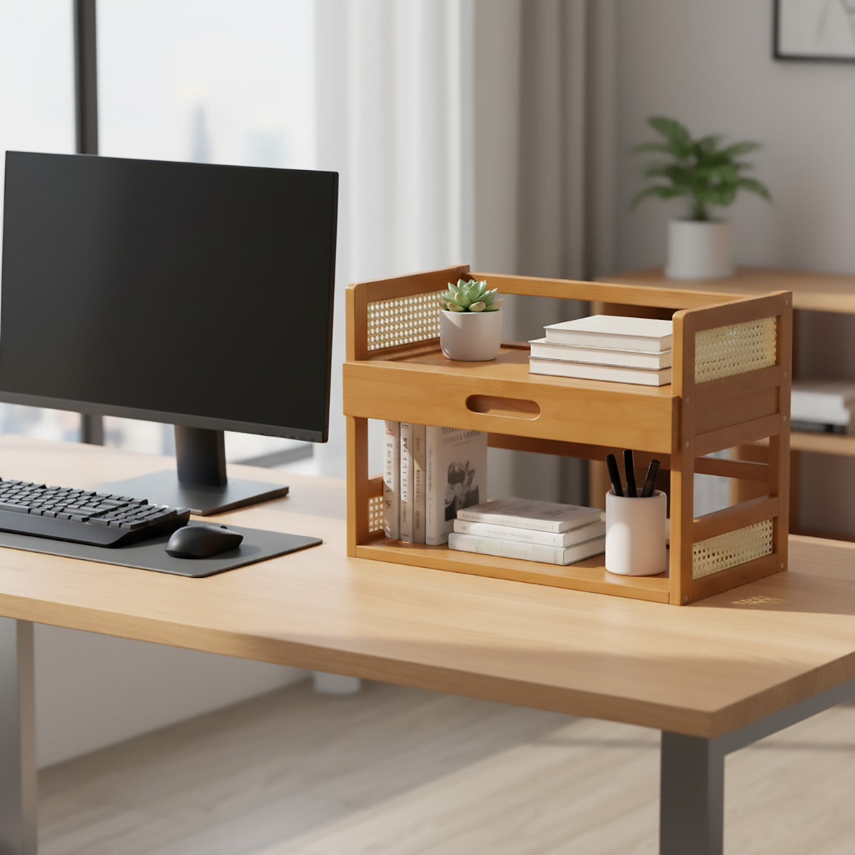 Bamboo Desk Shelf with Drawer Two Lengths | StorageOZ
