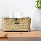 Handmade Woven Tissue Box Natural Material Storage Basket Living Room Decor