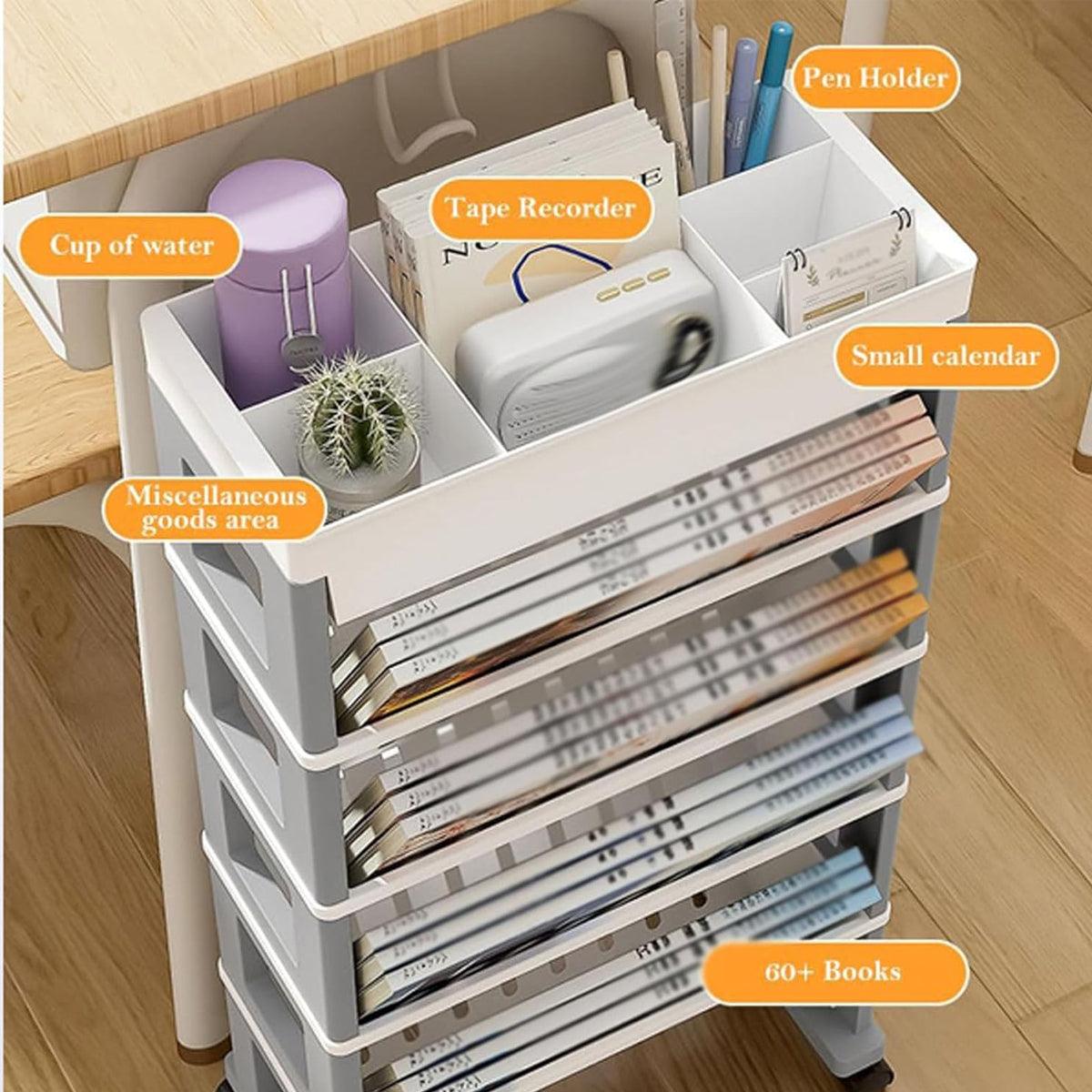 4 Tier Rolling Magazine File Cart Grey White | StorageOZ