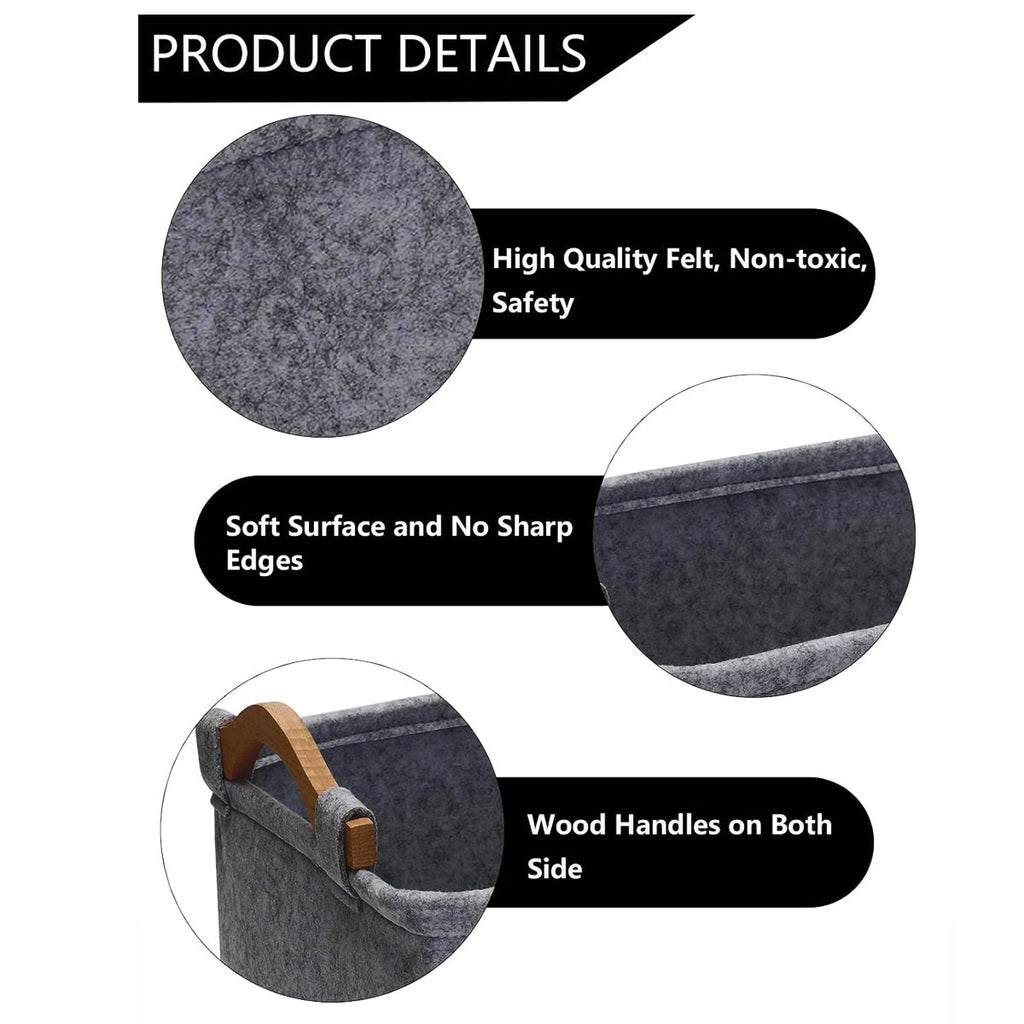 2 Pcs Felt Storage Baskets with Wood Handles | StorageOZ