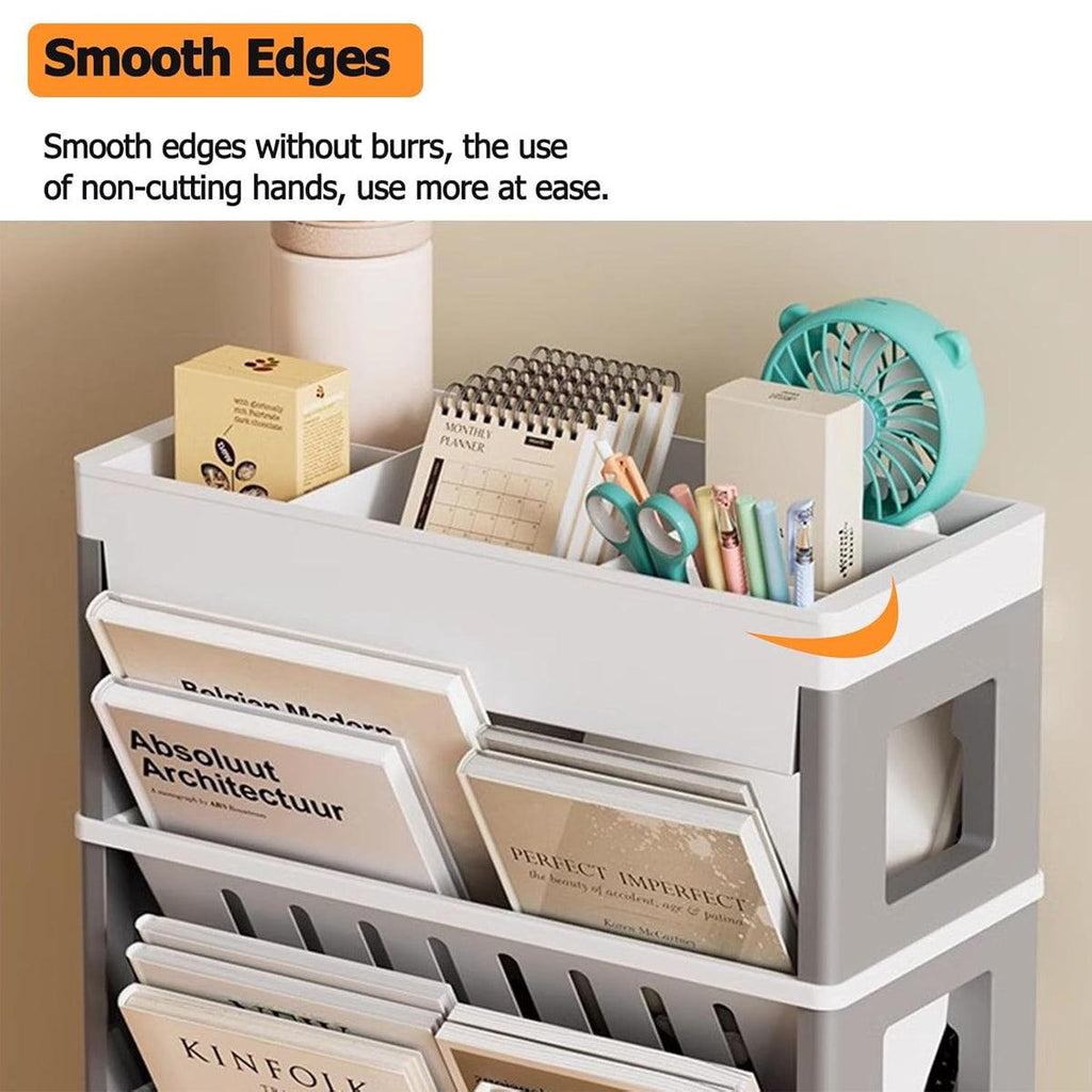 4 Tier Rolling Magazine File Cart Grey White | StorageOZ