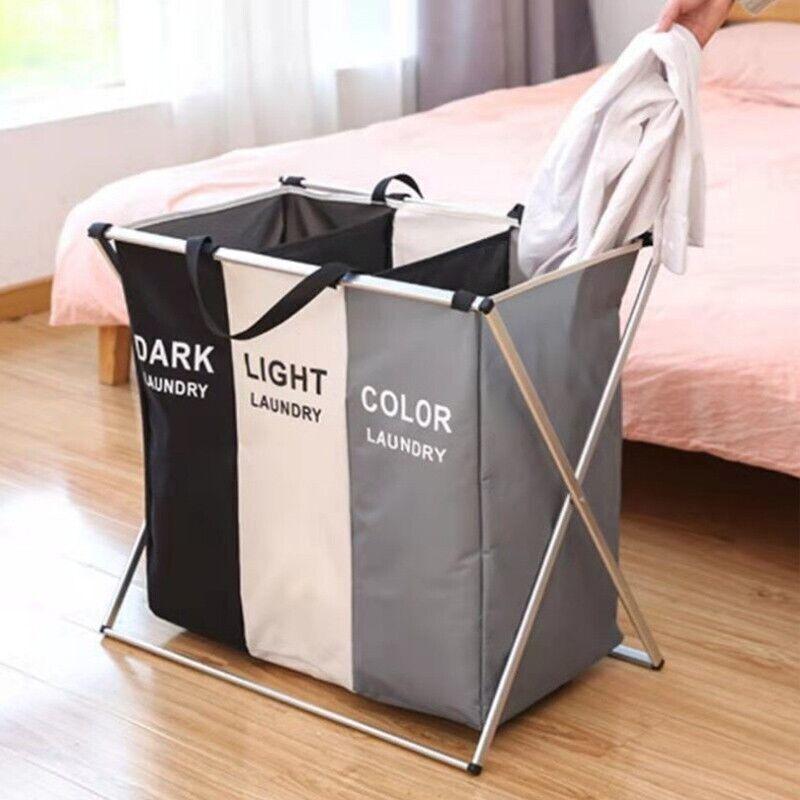 3 Compartment Foldable Laundry Basket Hamper | StorageOZ