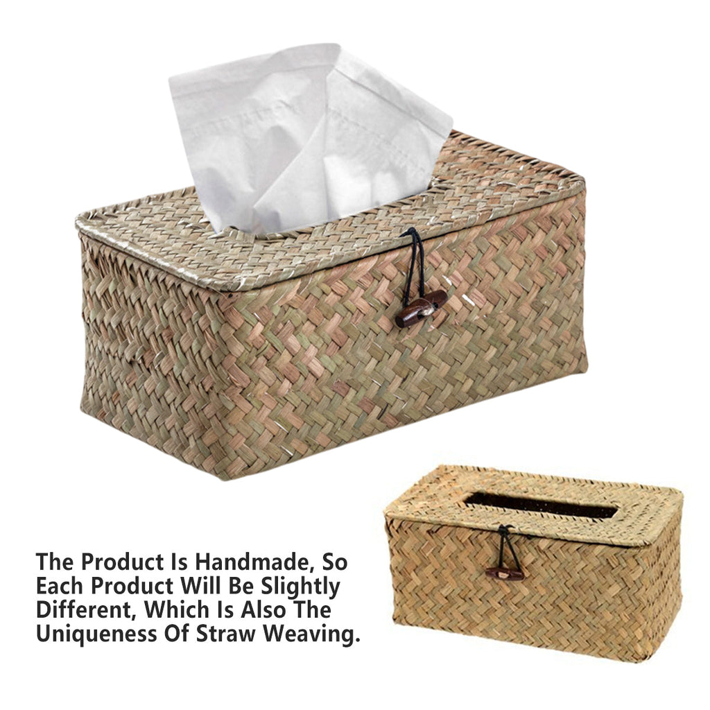 Handmade Woven Tissue Box Natural Material Storage Basket Living Room Decor