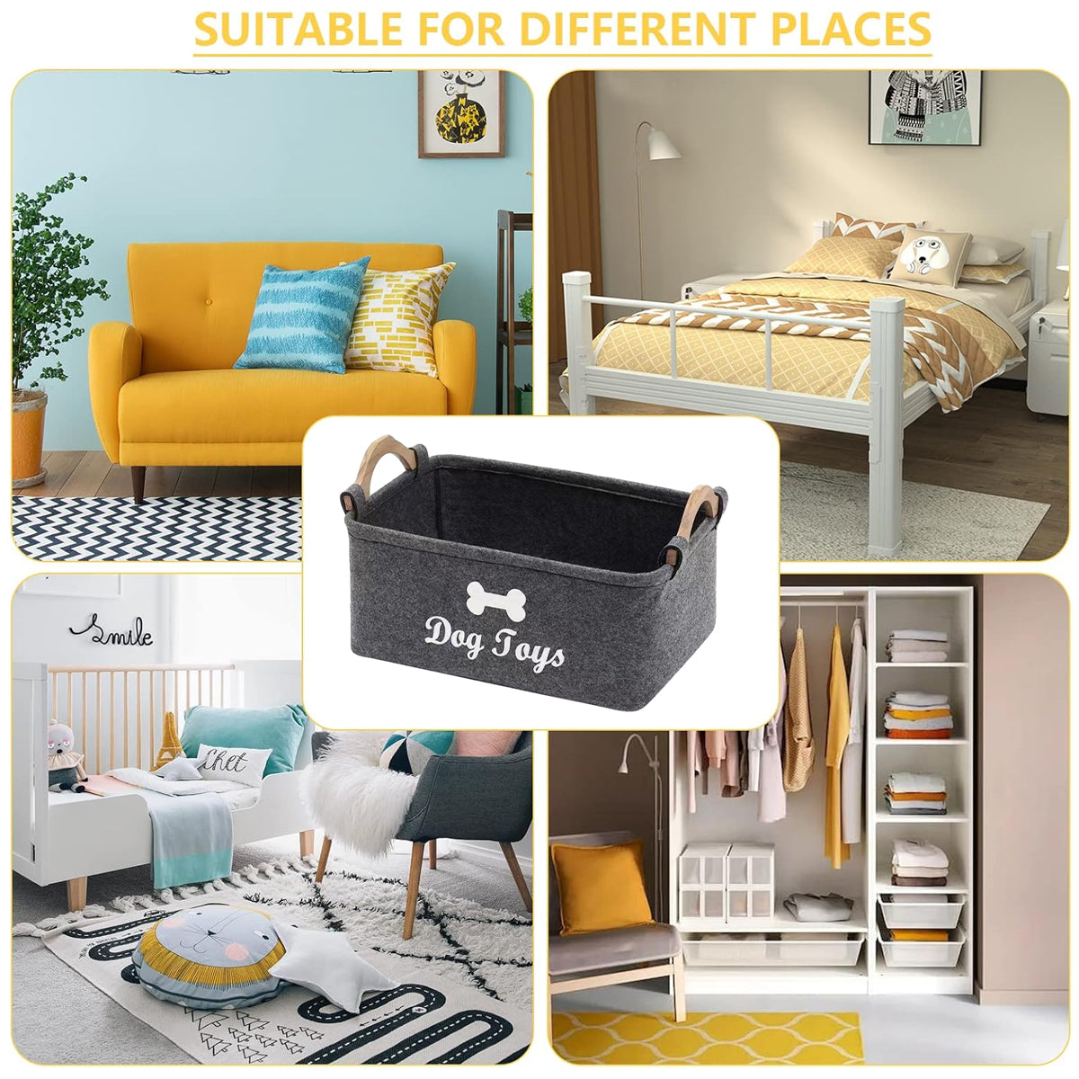 2 Pcs Felt Storage Baskets with Wood Handles | StorageOZ
