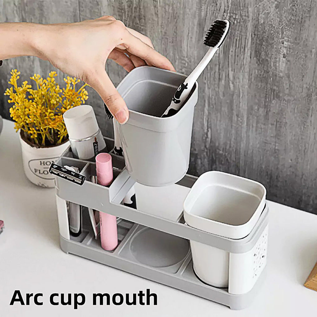Shelf Cup Set Toothbrush Holder Plastic Stand Storage Racks Toothpaste Bathroom