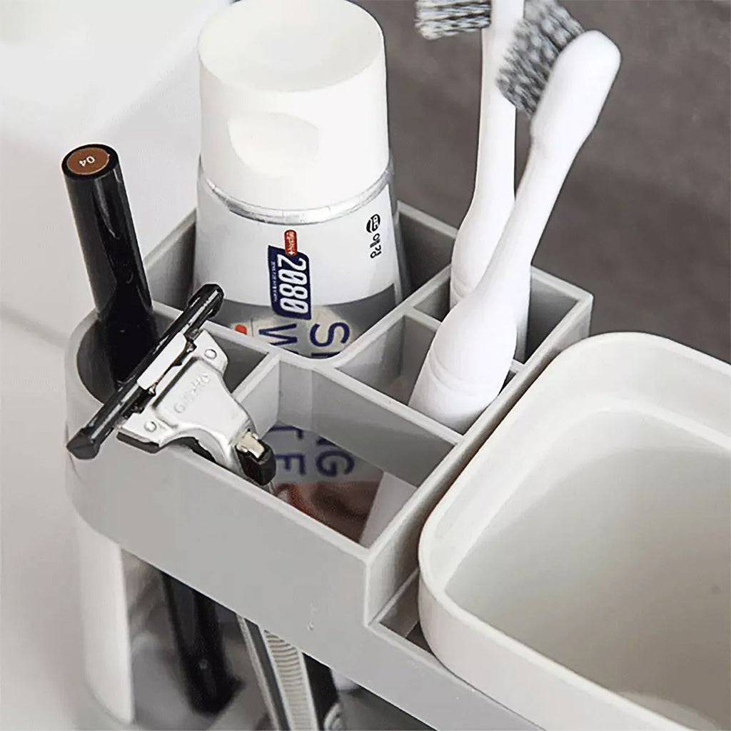 Shelf Cup Set Toothbrush Holder Plastic Stand Storage Racks Toothpaste Bathroom