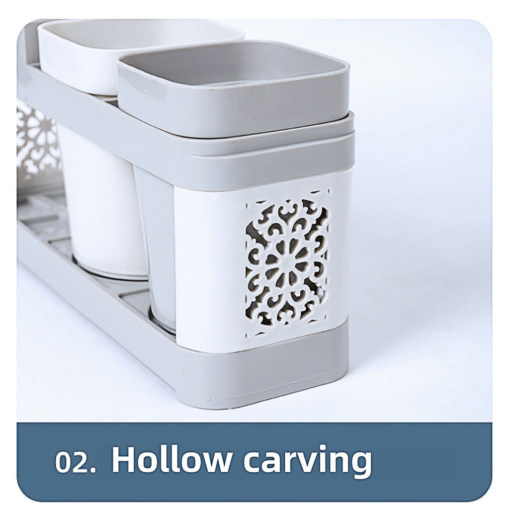 Shelf Cup Set Toothbrush Holder Plastic Stand Storage Racks Toothpaste Bathroom