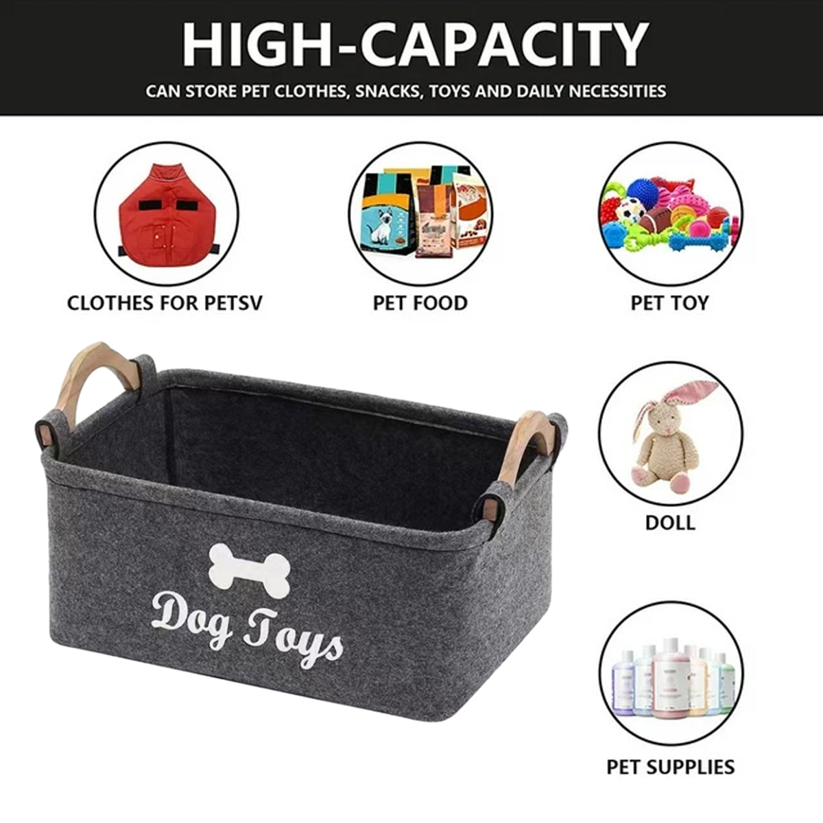 2 Pcs Felt Storage Baskets with Wood Handles | StorageOZ