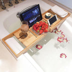 Extendable Bamboo Bathtub Caddy Tray Rack | StorageOZ