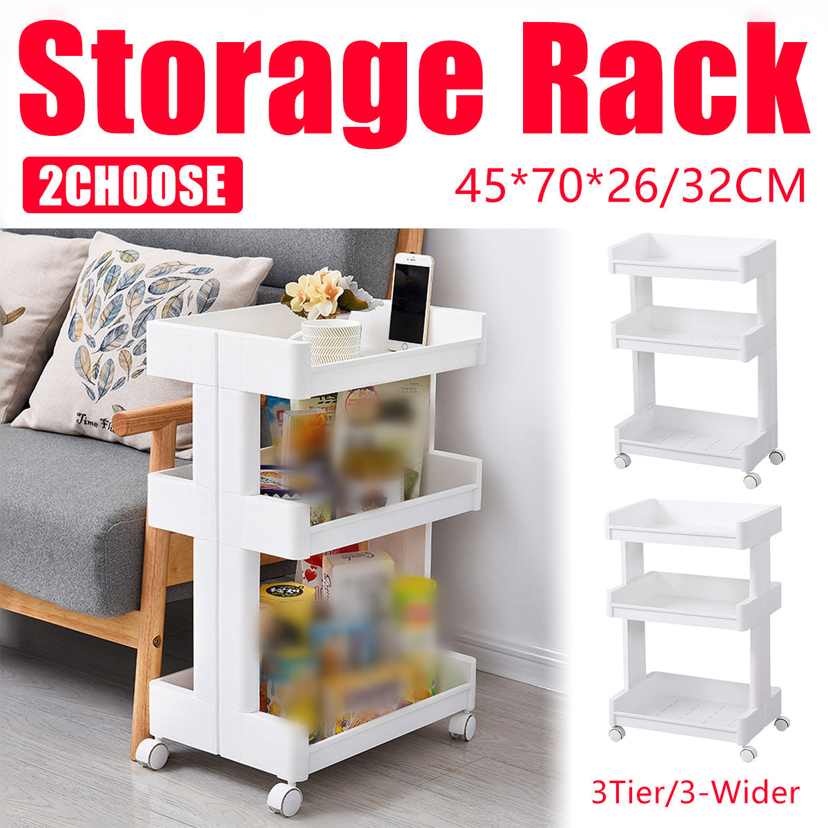 3 Tier Rolling Bathroom Cart Two Widths Set | StorageOZ
