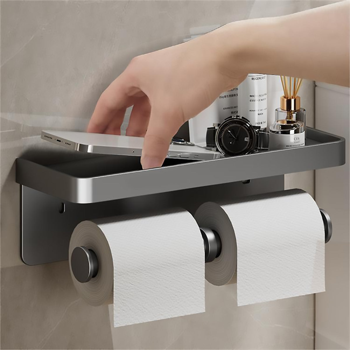 Wall Toilet Paper Holder with Phone Shelf | StorageOZ