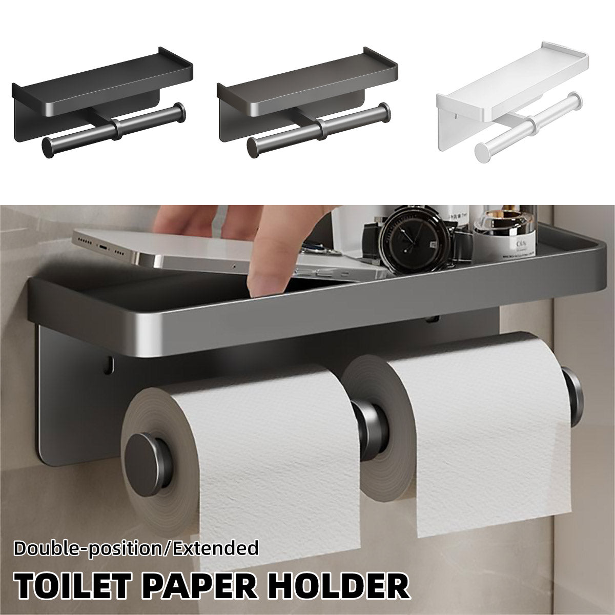 Wall Toilet Paper Holder with Phone Shelf | StorageOZ