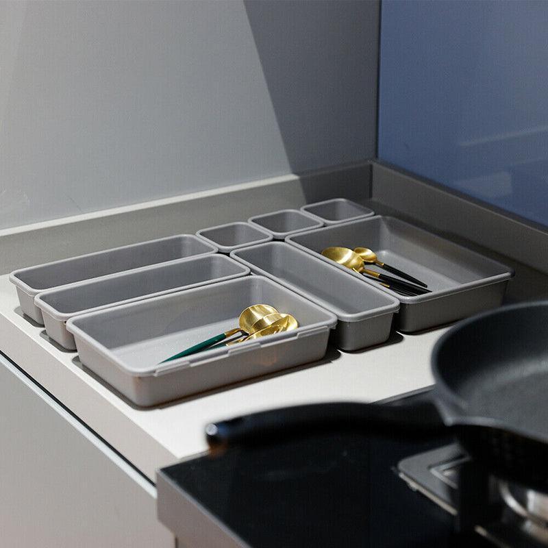 8 Pcs Drawer Desk Storage Trays Two Greys | StorageOZ
