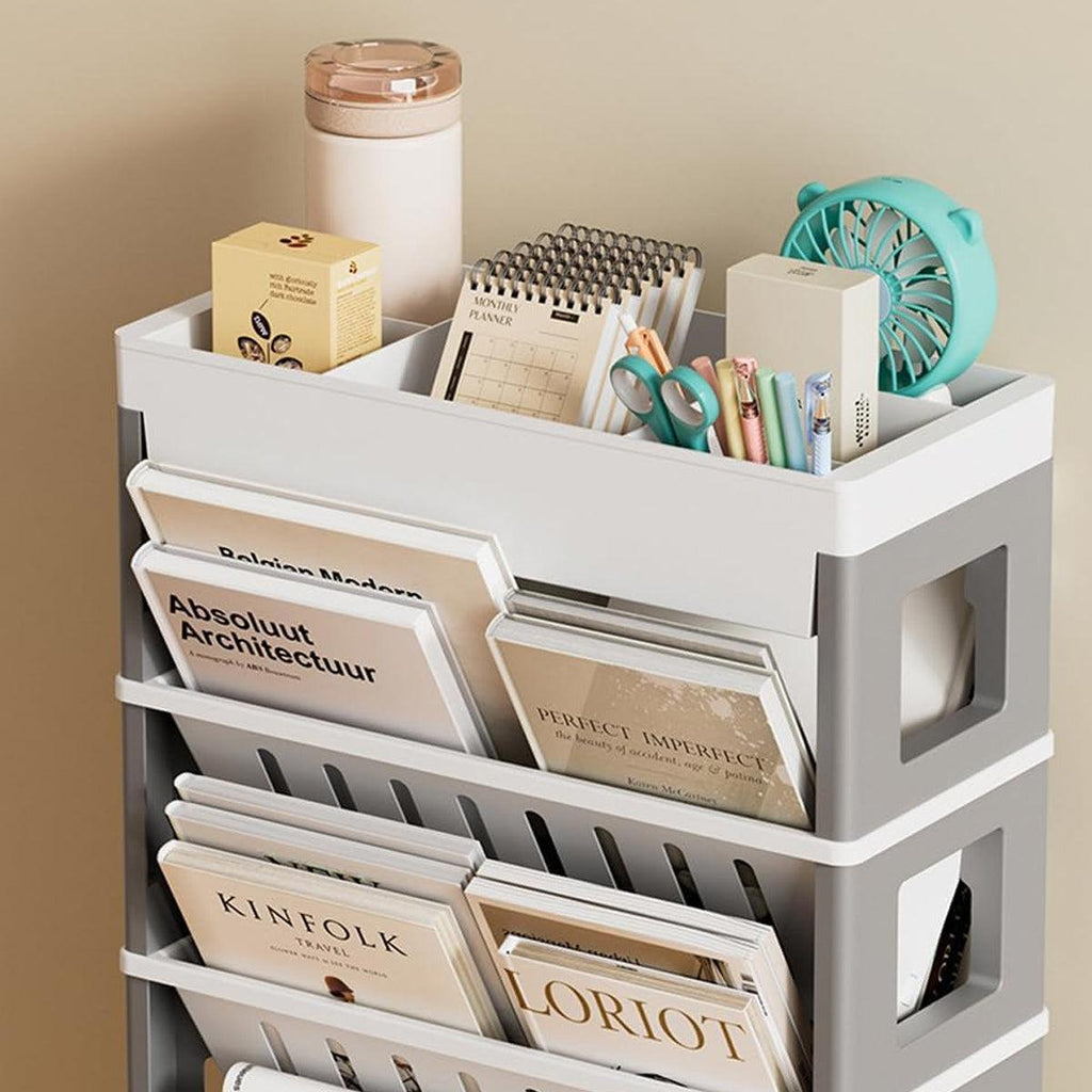 4 Tier Rolling Magazine File Cart Grey White | StorageOZ