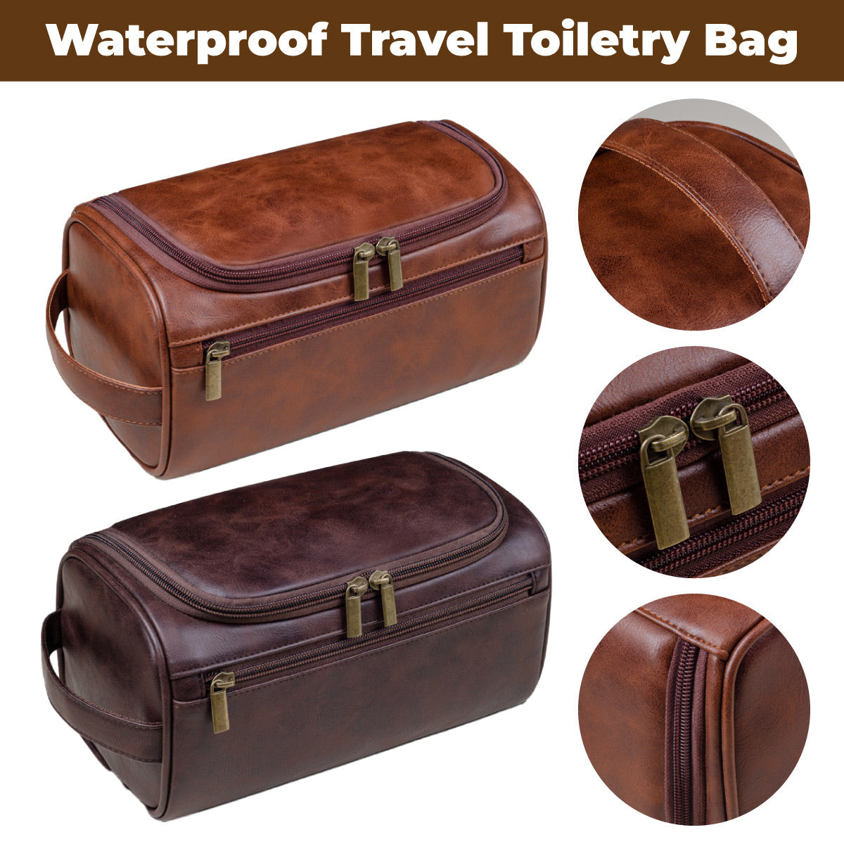 Large PU Makeup Storage Bag in Two Browns | StorageOZ