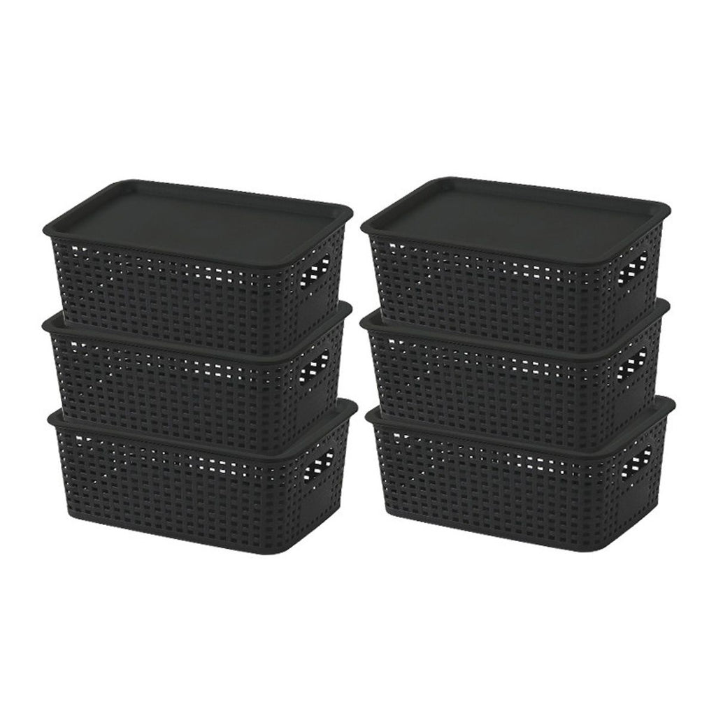 6 Pcs Wicker Style Storage Basket with Lids | StorageOZ