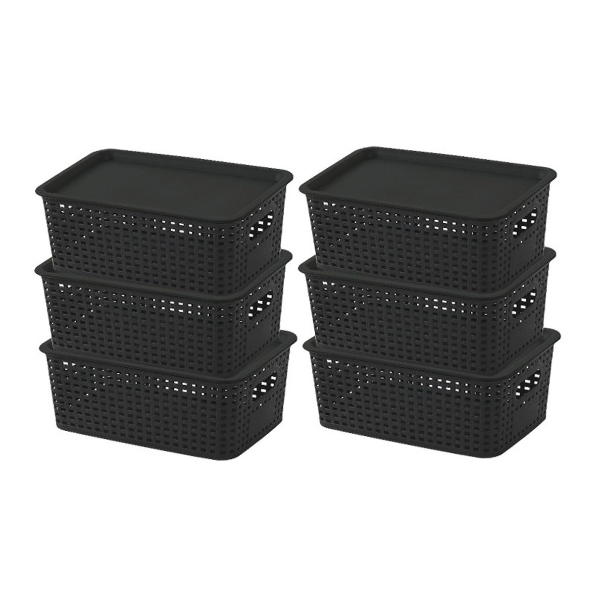 6 Pcs Wicker Style Storage Basket with Lids | StorageOZ