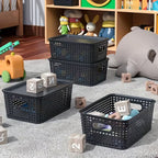 6 Pcs Wicker Style Storage Basket with Lids | StorageOZ