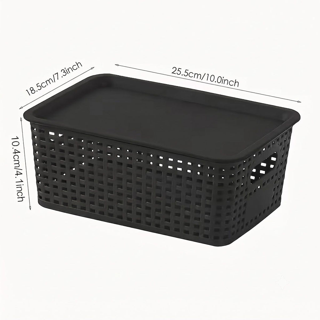 6 Pcs Wicker Style Storage Basket with Lids | StorageOZ
