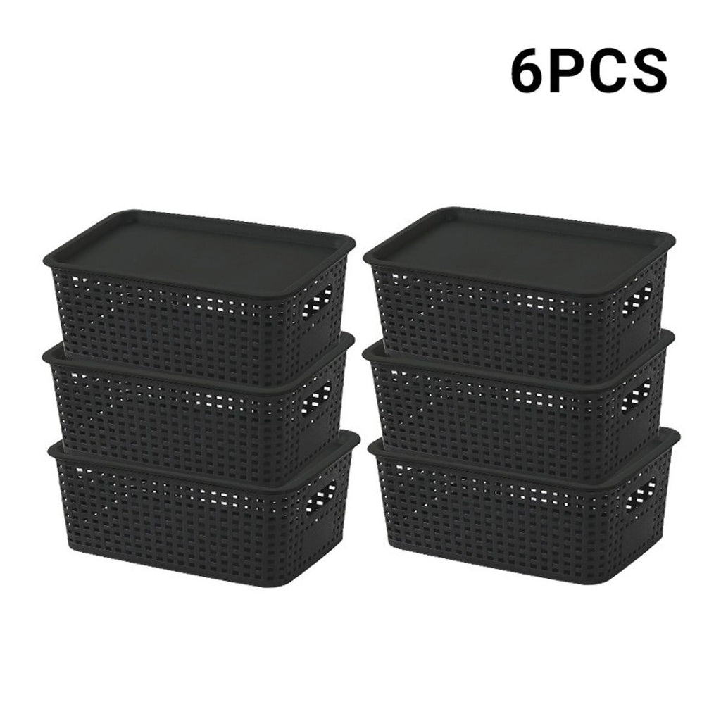 6 Pcs Wicker Style Storage Basket with Lids | StorageOZ