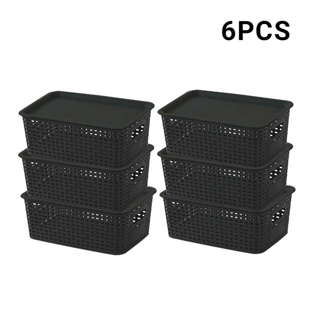 6 Pcs Wicker Style Storage Basket with Lids | StorageOZ