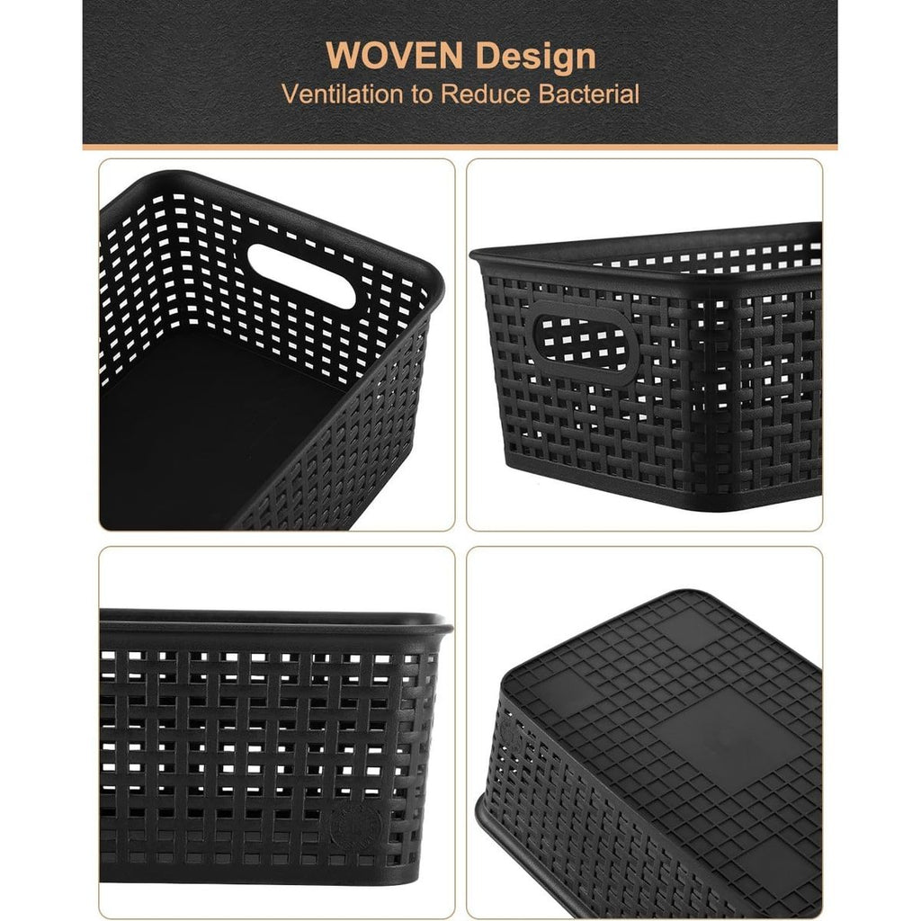 6 Pcs Wicker Style Storage Basket with Lids | StorageOZ