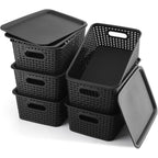 6 Pcs Wicker Style Storage Basket with Lids | StorageOZ