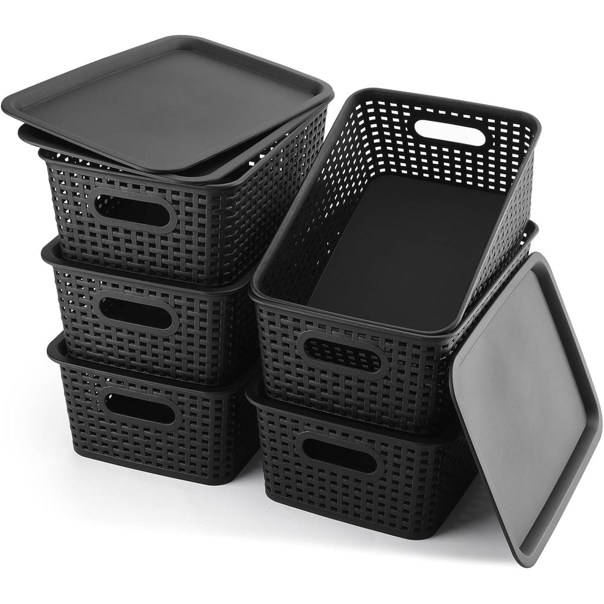6 Pcs Wicker Style Storage Basket with Lids | StorageOZ