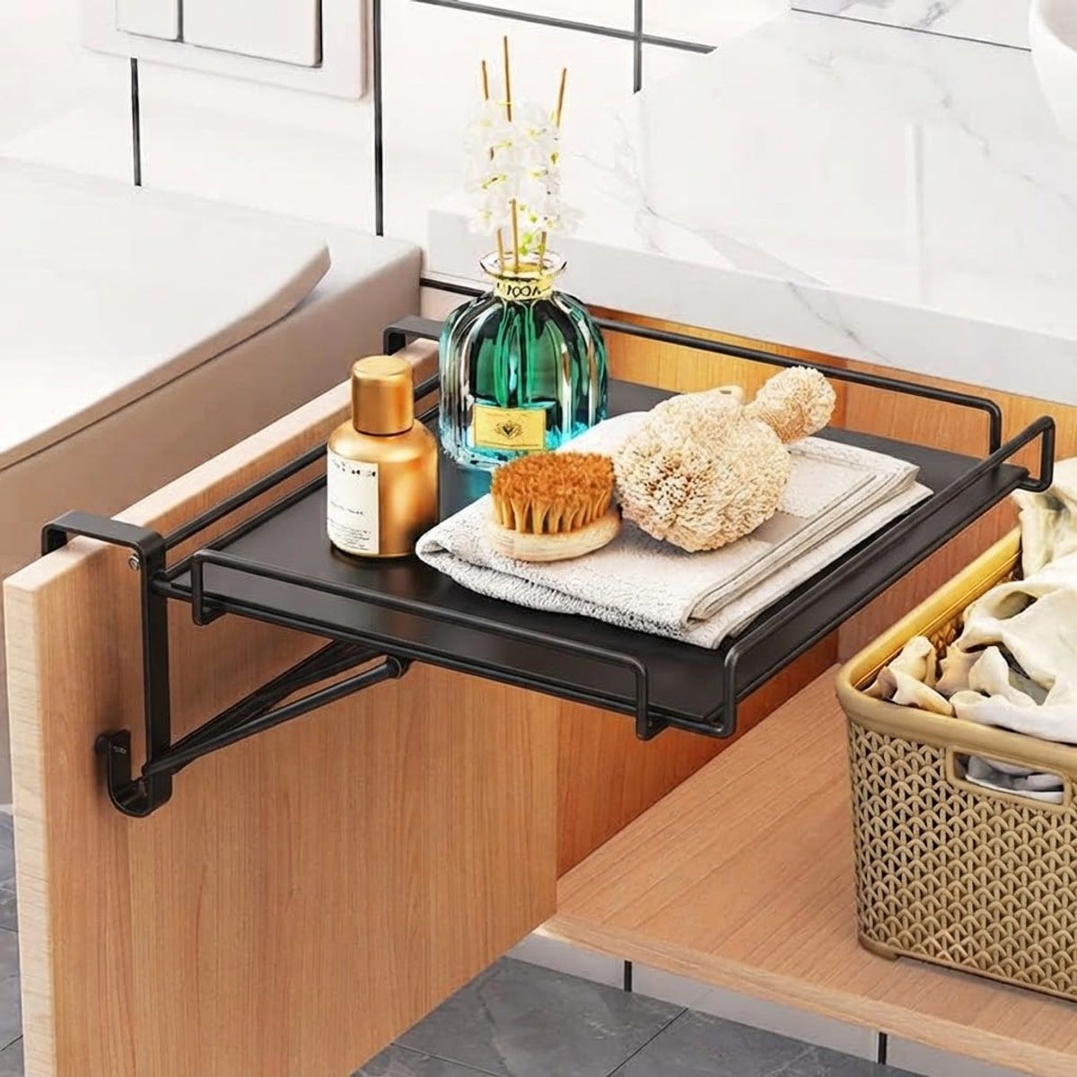 Foldable Over Cabinet Door Storage Rack Black | StorageOZ