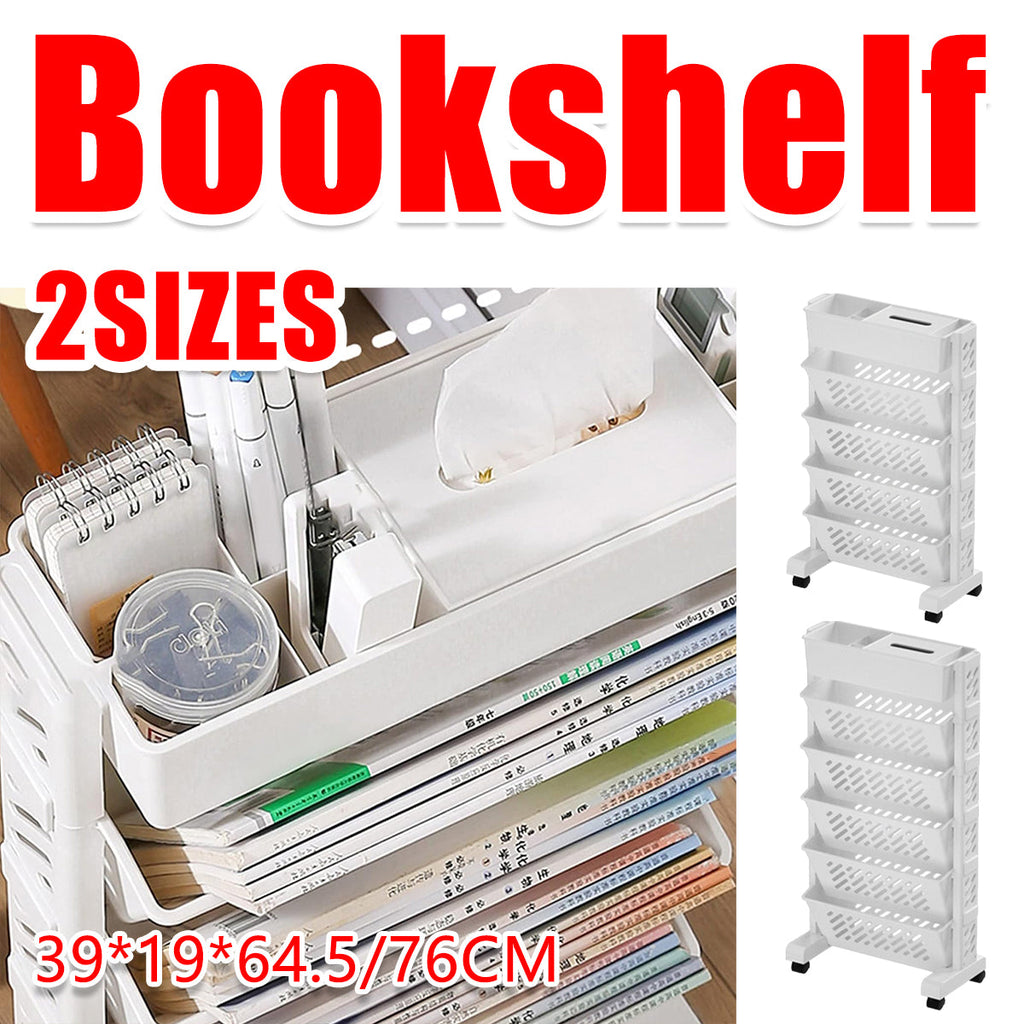 White Rolling Bookshelf 5 or 6 Tiers Set | StorageOZ