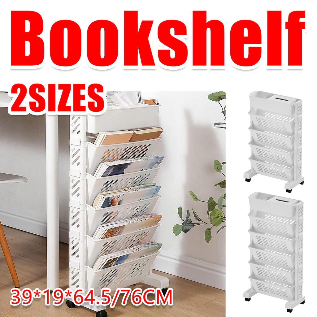 White Rolling Bookshelf 5 or 6 Tiers Set | StorageOZ