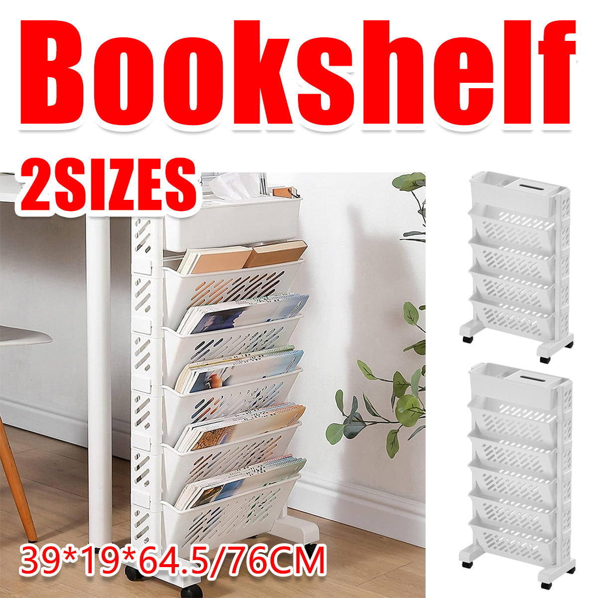 White Rolling Bookshelf 5 or 6 Tiers Set | StorageOZ