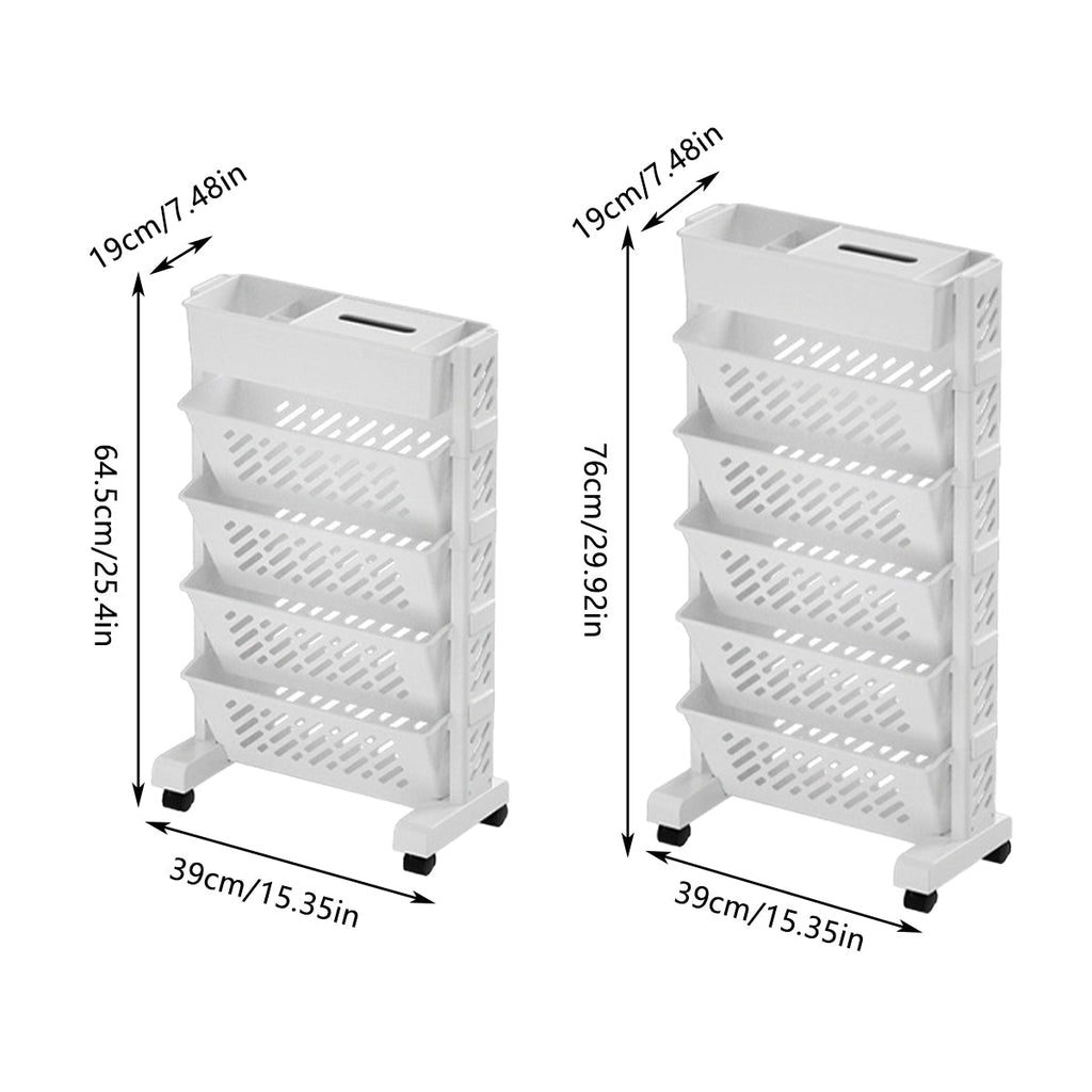 White Rolling Bookshelf 5 or 6 Tiers Set | StorageOZ
