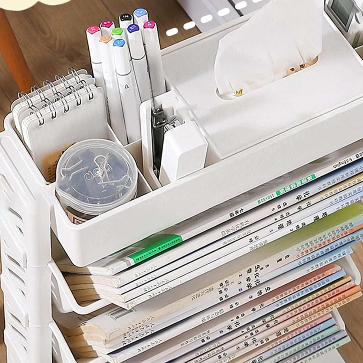 White Rolling Bookshelf 5 or 6 Tiers Set | StorageOZ
