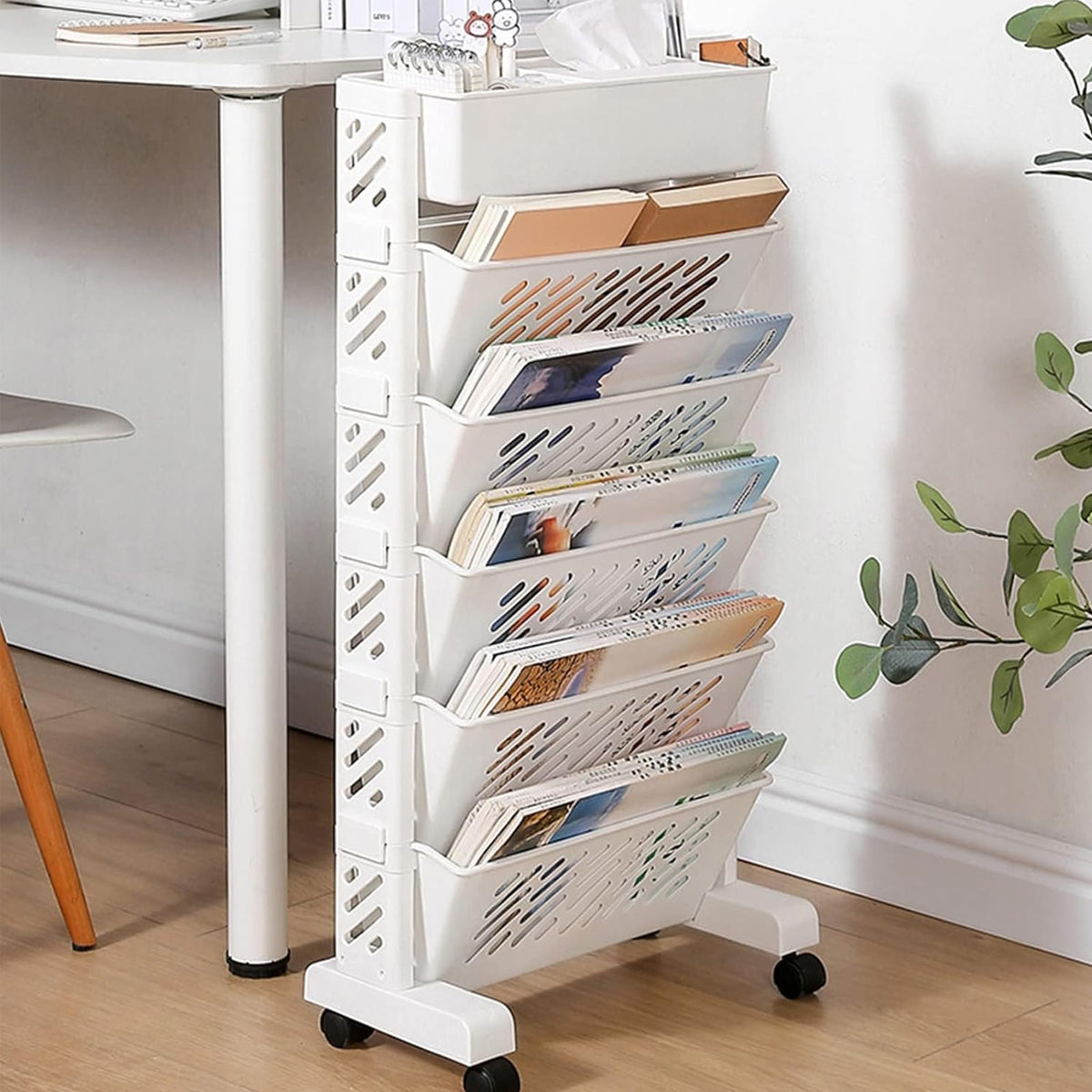 White Rolling Bookshelf 5 or 6 Tiers Set | StorageOZ