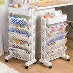 White Rolling Bookshelf 5 or 6 Tiers Set | StorageOZ