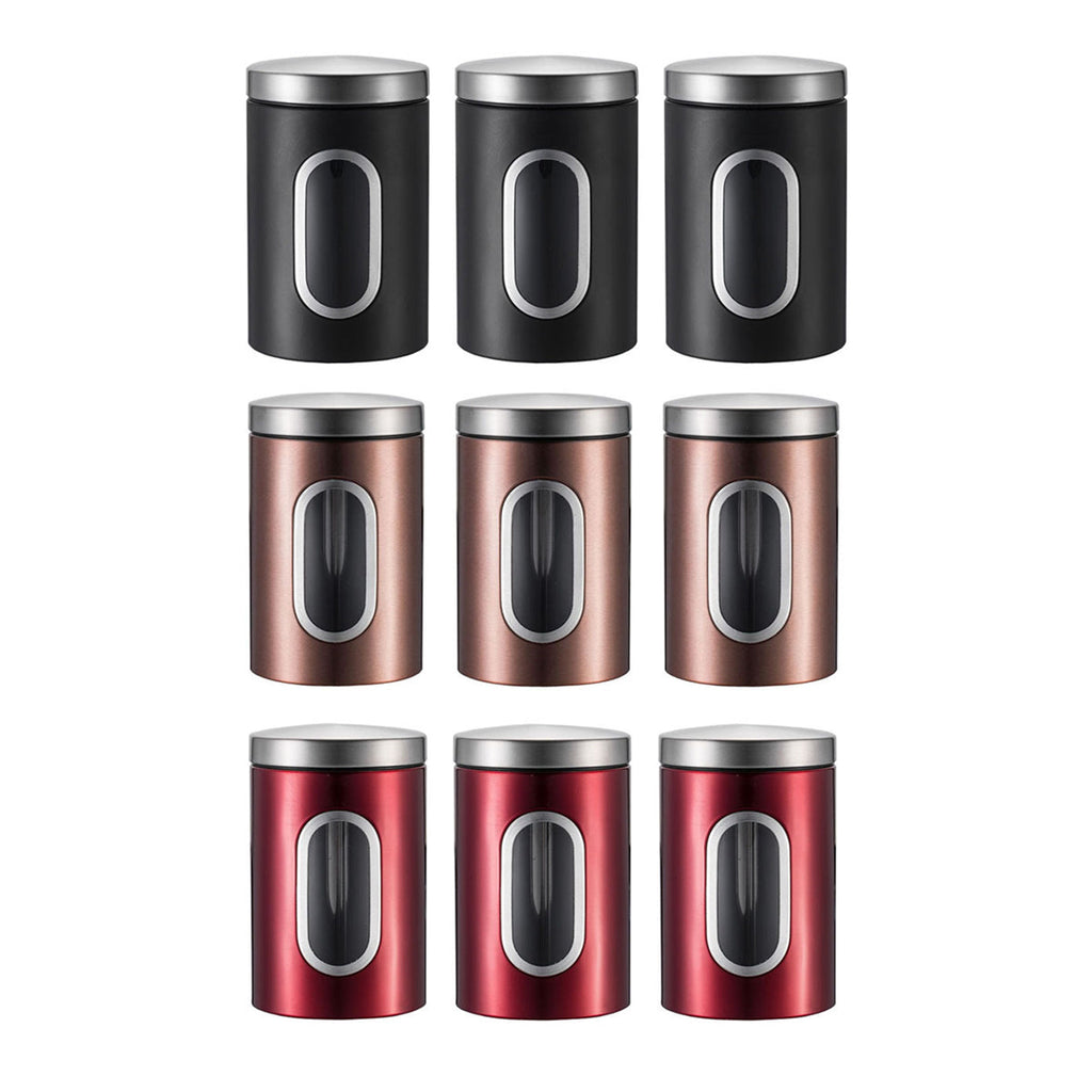 3 Pcs Windowed Steel Jars in Three Colours | StorageOZ