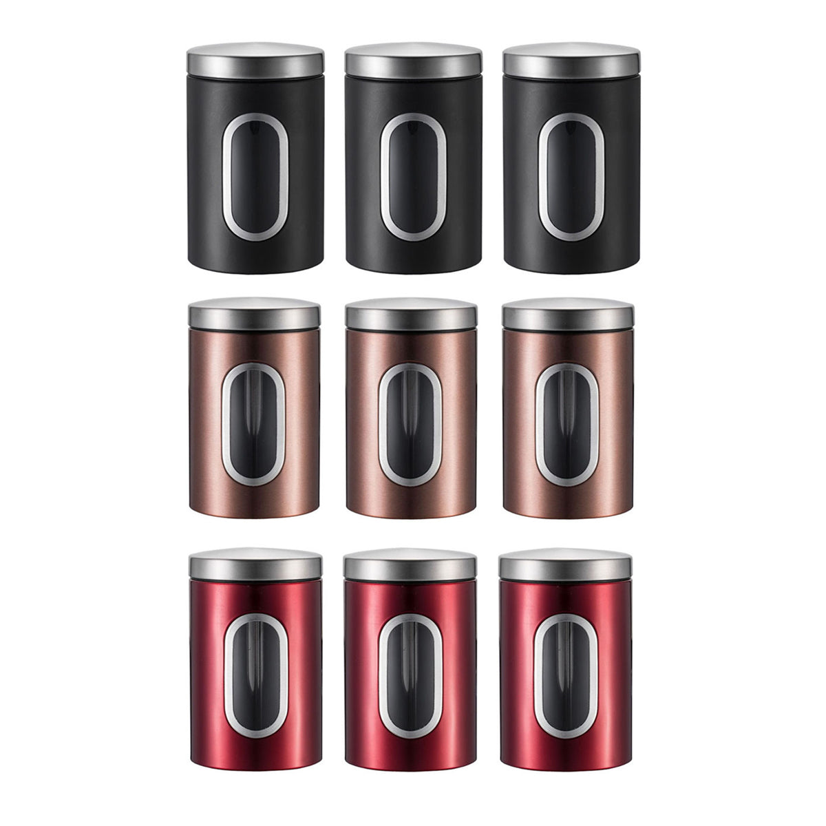 3 Pcs Windowed Steel Jars in Three Colours | StorageOZ