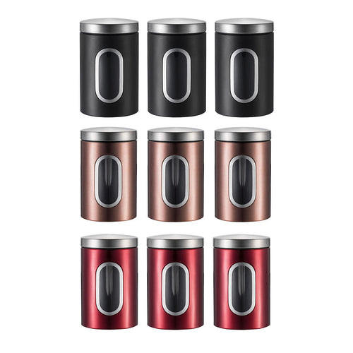 3 Pcs Windowed Steel Jars in Three Colours | StorageOZ