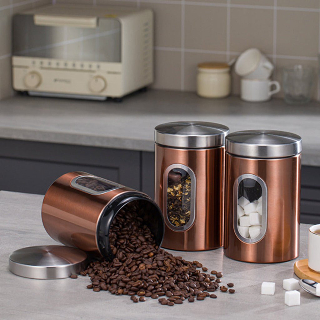 3 Pcs Windowed Steel Jars in Three Colours | StorageOZ