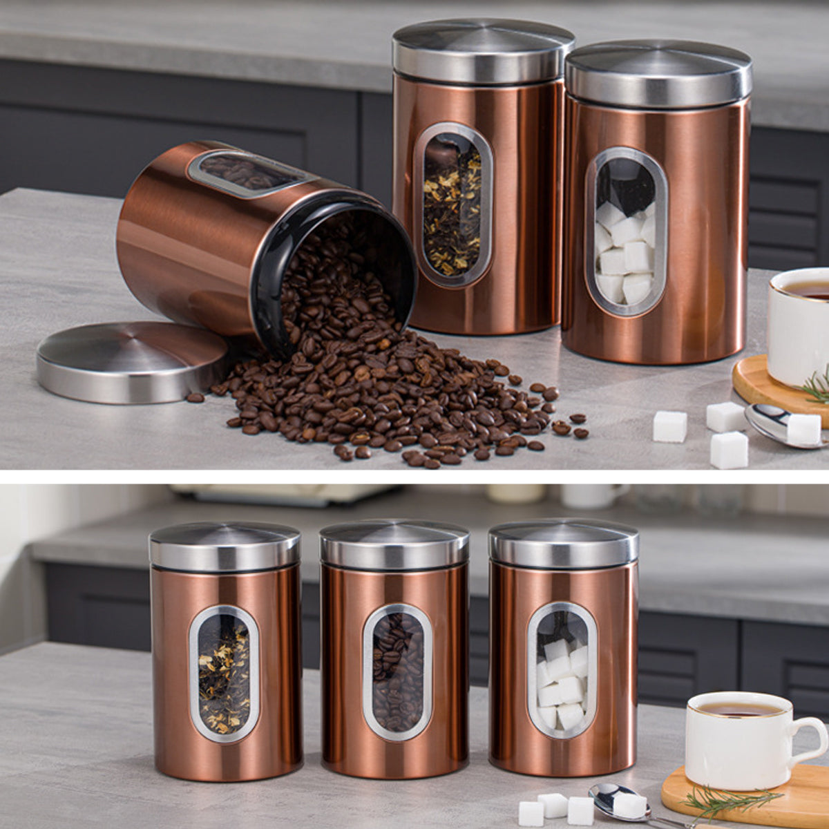 3 Pcs Windowed Steel Jars in Three Colours | StorageOZ
