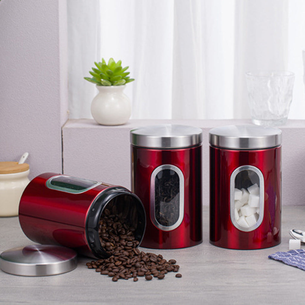 3 Pcs Windowed Steel Jars in Three Colours | StorageOZ