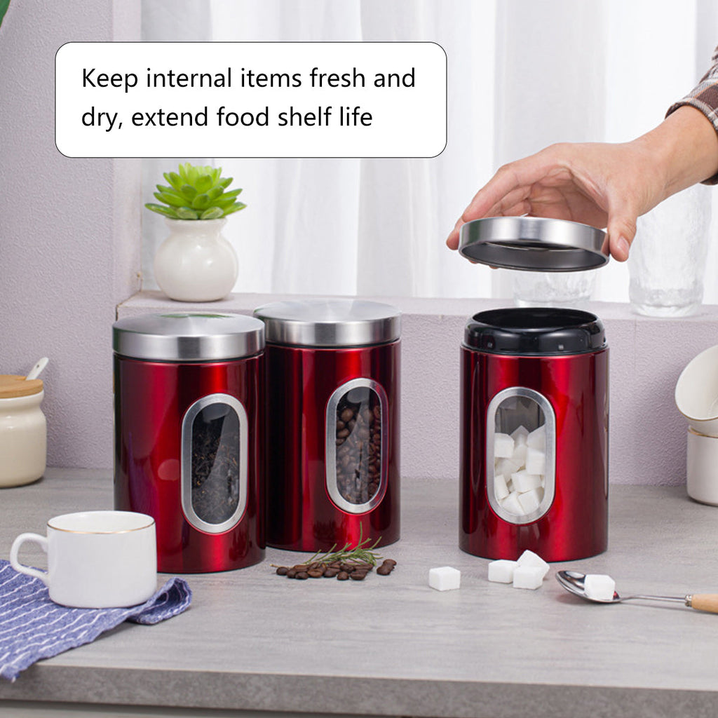 3 Pcs Windowed Steel Jars in Three Colours | StorageOZ