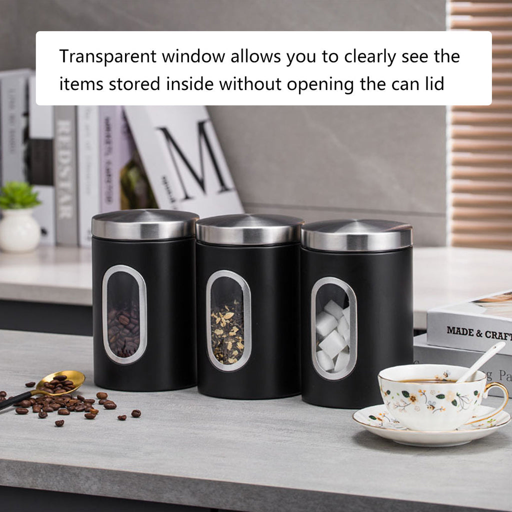 3 Pcs Windowed Steel Jars in Three Colours | StorageOZ