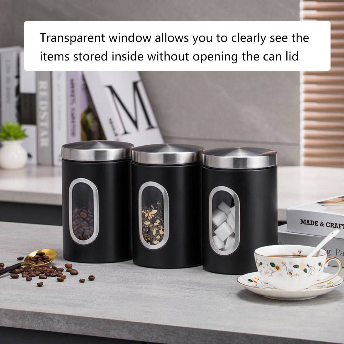3 Pcs Windowed Steel Jars in Three Colours | StorageOZ
