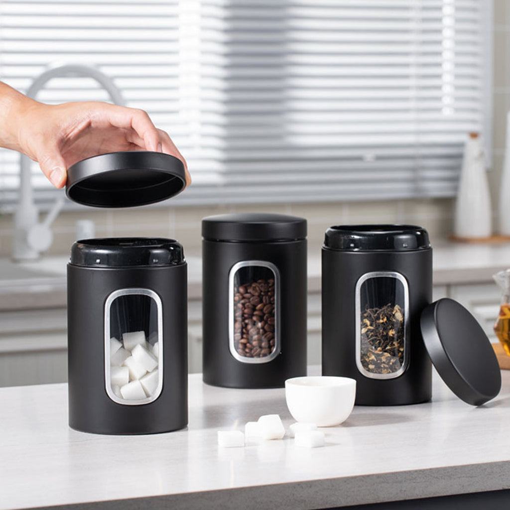 3 Pcs Windowed Steel Jars in Three Colours | StorageOZ