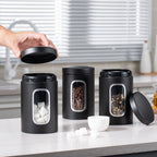3 Pcs Windowed Steel Jars in Three Colours | StorageOZ